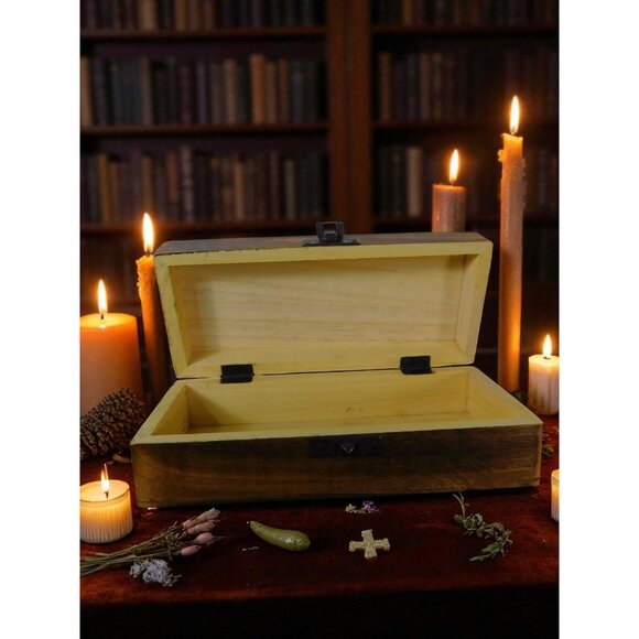 Hand Carved Wooden Box Tarot Floral Motif Latch Closure Storage Jewelry Decor - Picture 9 of 12